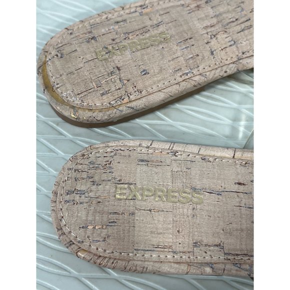 Express Clear Strap Slide Flat Sandals Womens 8 Open Toe Cork Cream Summer - Picture 7 of 8